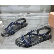 Miu Miu Riviere cord and leather sandals 5X420E Baltic Blue 2025