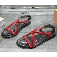 Miu Miu Riviere cord and leather sandals 5X420E Amaranth Red/Maize Yellow 2025