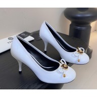 Versace Opera Bow Patent Pumps 85 mm light blue / gold 2025