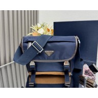 PRADA Re-Nylon and leather shoulder bag 2VD066 Blue/Coffee 2025
