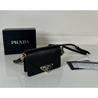 PRADA Saffiano leather card holder with shoulder strap 1MR033 black 2025