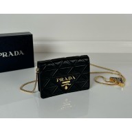 PRADA  leather card holder with shoulder strap 1MR024 black 2025
