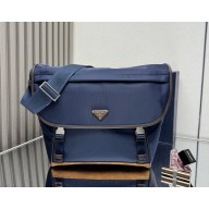 PRADA Large Re-Nylon and leather shoulder bag 2VD052 Blue/Coffee 2025