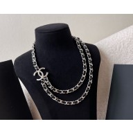 Chanel Necklace Metal & Goatskin Silver & Black ABF163 2025