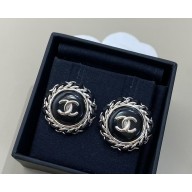 Chanel Stud Earrings Metal, Resin & Lambskin ABF153 Silver & Black  2025