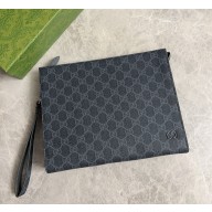 Gucci Bi-color small pouch 768255 Black GG Supreme canvas Grey leather trim 2025
