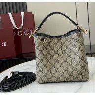 Gucci GG Emblem small bucket bag 815118 Beige and dark brown new GG Monogram coated fabric 2025