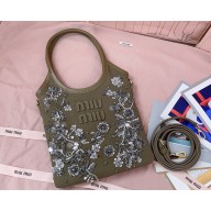 MIU MIU IVY embroidered gabardine bag 5BA281 Olive Green 2025