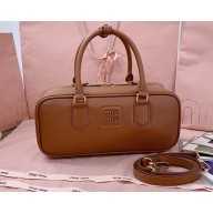 MIU MIU Arcadie leather bag 5BB148 Cognac 2025