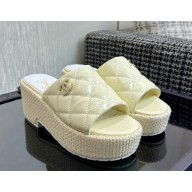 Chanel sandals platform patent leather light yellow 2025