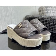 Chanel sandals platform patent leather grey 2025