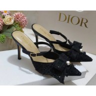 Dior Or Adiorable Heeled Mule black-Tone Cotton Embroidered with Metallic Thread and Strass and Laminated Lambskin heel 8cm 2025