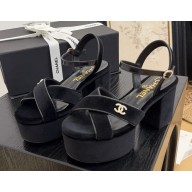 Chanel Sandals velvet with CC logo black 2025