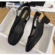 Chanel slingback pumps mesh & lambskin black 2025