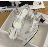 Chanel slingback pumps mesh & lambskin silver 2025