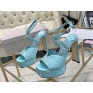 Jimmy Choo heel 13cm platform 3.5cm Karli sandals silk with crystal blue 2025