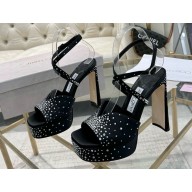 Jimmy Choo heel 13cm platform 3.5cm Karli sandals silk with crystal black 2025