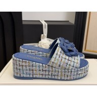 Chanel Camellia mules sandals Tweed blue 2025