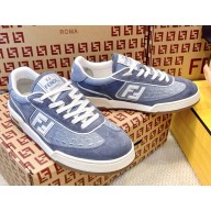 Fendi Match Light blue denim fabric and suede low tops 2025
