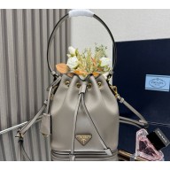 Prada leather bucket bag 1BE067 grey 2025