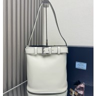 Prada Buckle leather bucket bag with belt 1BE085 White/Black 2025