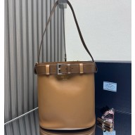 Prada Buckle leather bucket bag with belt 1BE085 Caramel 2025
