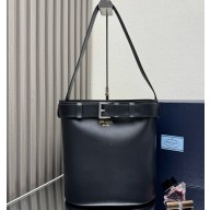 Prada Buckle leather bucket bag with belt 1BE085 black 2025