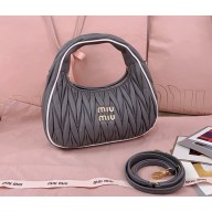 MIU MIU Wander matelassé nappa leather bag 5BC125 Marble Gray / White 2025