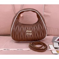 MIU MIU Wander matelassé nappa leather bag 5BC125 Cognac/White 2025