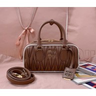 MIU MIU Arcadie matelassé nappa leather bag 5BB142 Cognac/White 2025