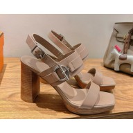 Hermes keen 90 sandal in calfskin with signature Glenan buckle nude 2025 