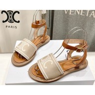 CELINE LYMPIA SANDAL in TRIOMPHE JACQUARD CANVAS & CALFSKIN BEIGE / TAN 2025 