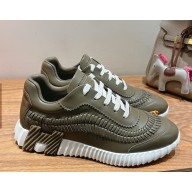 Hermes women/men Bouncing sneaker in herringbone braided calfskin army green 2025