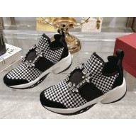 Roger Vivier knit with crystal buckle sneakers white / black 2025