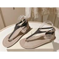 BRUNELLO CUCINELLI Monili T-Strap Sandal beige suede 2025