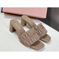 MIU MIU Matelassé nappa leather slides 5XX657 light grey heel 5.5cm 2025