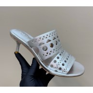 ALAÏA vienna mules 55 laser-cut leather mules silver 2025