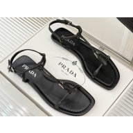 Prada thong-strap flat sandals black leather 2025