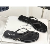 Prada enamel triangle-logo slides black leather 2025
