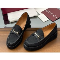 Gucci Women's Horsebit wedge loafer 794316 black canvas 2025