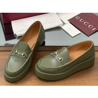 Gucci Women's Horsebit wedge loafer 794317 Forest green leather 2025