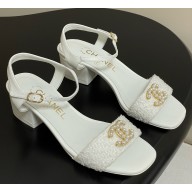 Chanel sandals tweed with cc logo white heel 4.5cm 2025