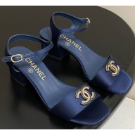 Chanel sandals satin with cc logo blue heel 4.5cm 2025