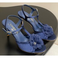 Chanel sandals satin with Camellia blue heel 7.5cm 2025