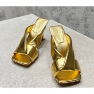 Bottega Veneta Riva Mule sandal in shiny calfskin with padded tubular straps and twisted design gold heel 9cm 2025