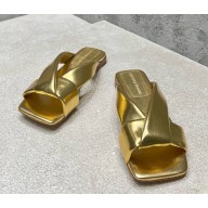 Bottega Veneta Riva Flat Mule sandal in shiny calfskin with padded tubular straps and twisted design gold 2025