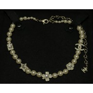 Chanel Necklace Metal, Glass Pearls & Diamantés ABF224 Gold, Pearly White & Crystal 2025