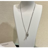 Celine Triomphe Lock Necklace in Brass with Rhodium Finish SILVER 2025
