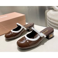 Miu Miu Patent leather mule coffee / white heel 4.5cm 2025
