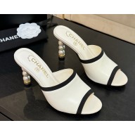 Chanel sandals lambskin with pearl heel 8.5cm black / white 2025